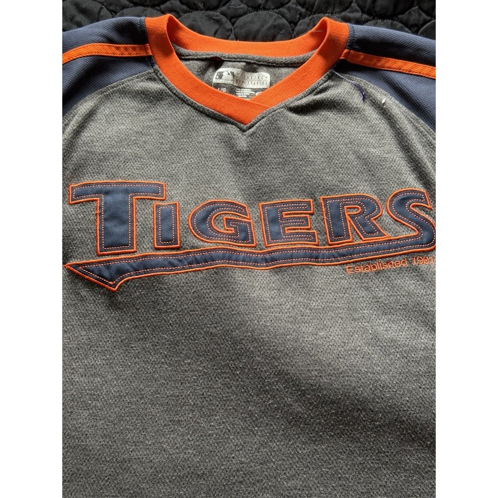 Detroit Tigers MLB Mesh Jersey Shirt Mens L Gray‎ Orange True Fan Tee